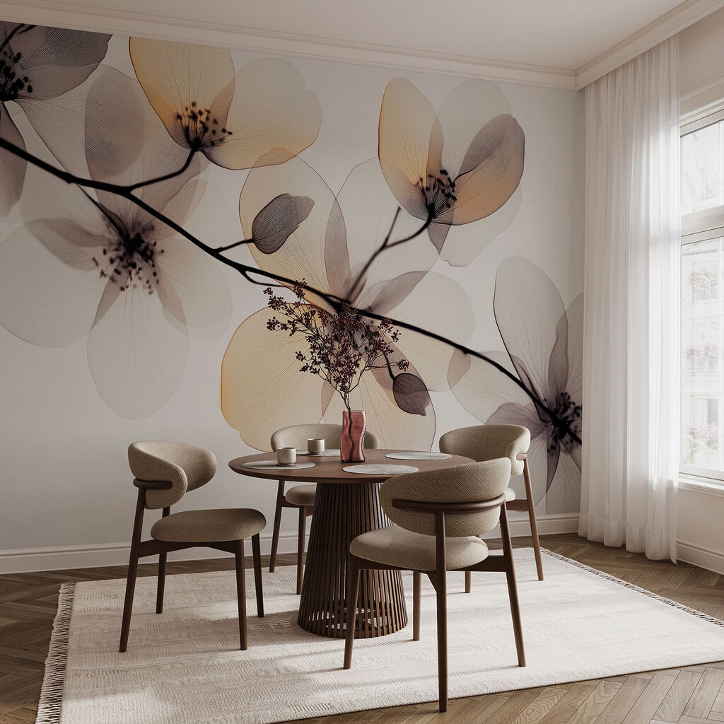 Transparent flowers on a branch