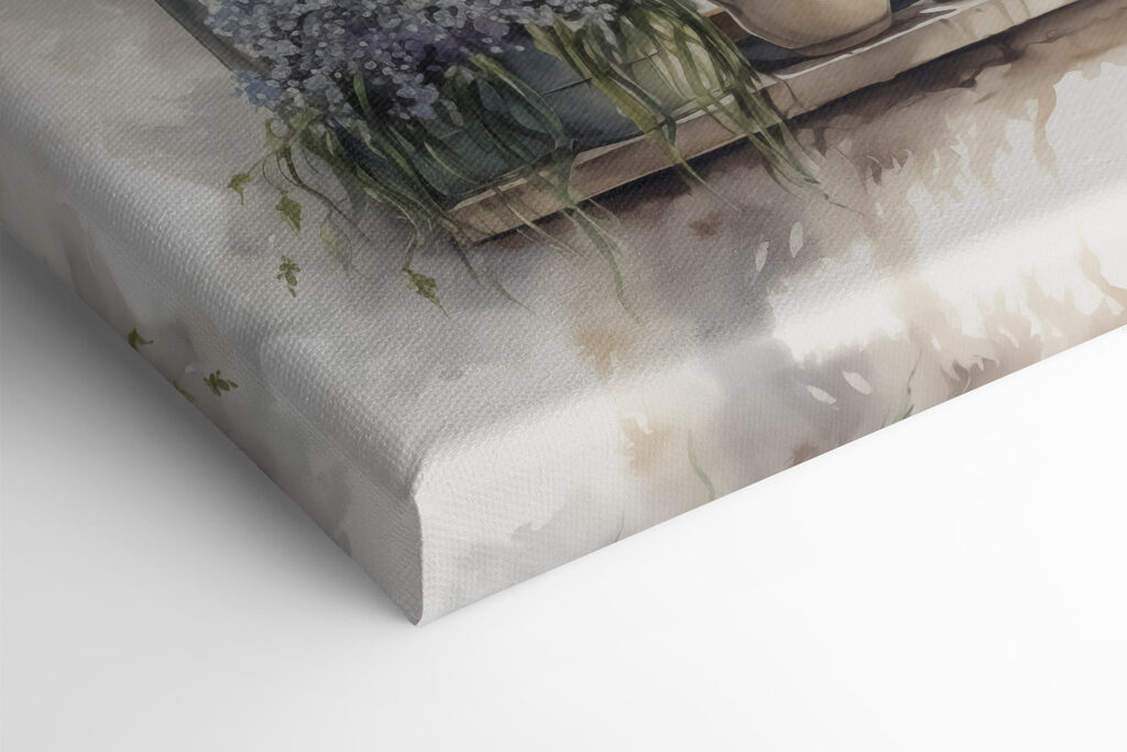 Watercolor painting of a window with potted plants