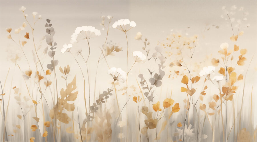 Wall murals Painting of flowers and leaves Wall murals Painting of flowers and leaves