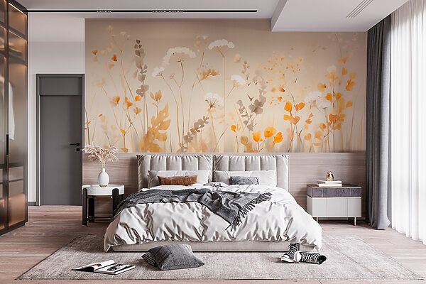 Wall murals Painting of flowers and leaves Wall murals Painting of flowers and leaves