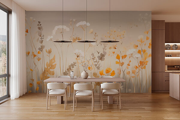 Wall murals Painting of flowers and leaves Wall murals Painting of flowers and leaves