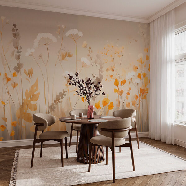Wall murals Painting of flowers and leaves Wall murals Painting of flowers and leaves