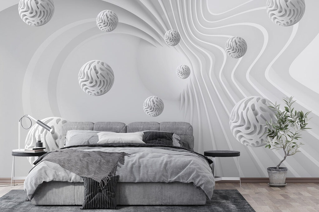 White swirly surface with white balls White swirly surface with white balls