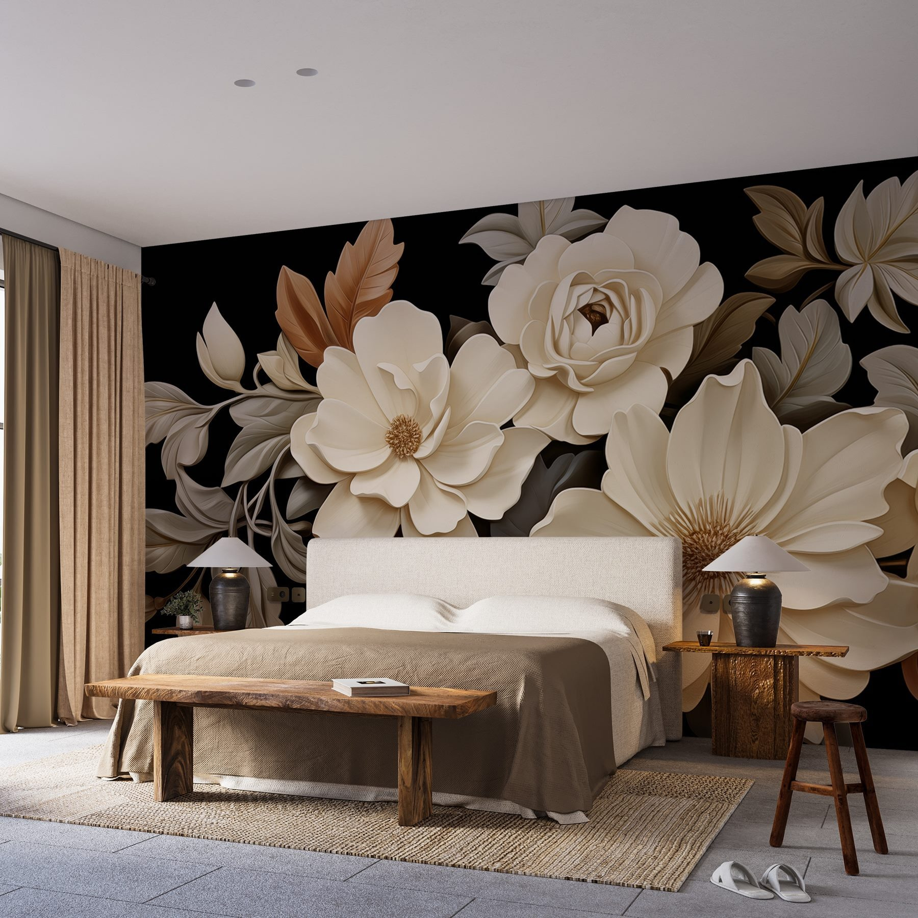 Group of white flowers with brown leaves Group of white flowers with brown leaves