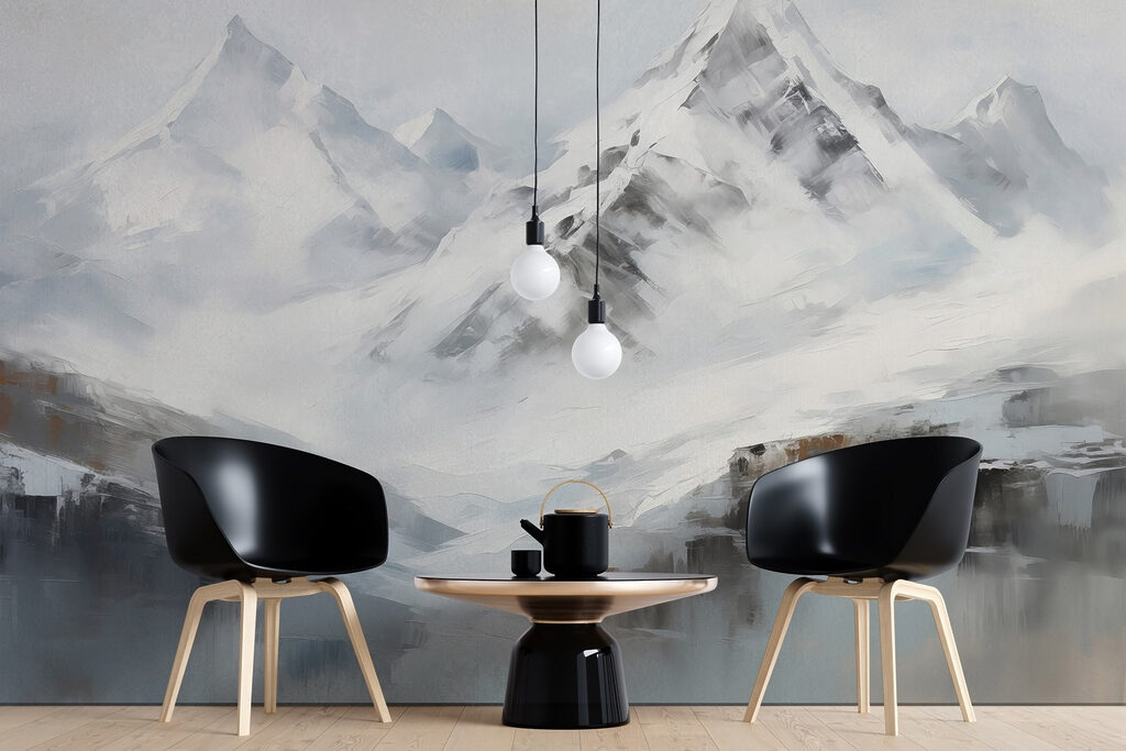 Painting of a snowy mountain range Painting of a snowy mountain range