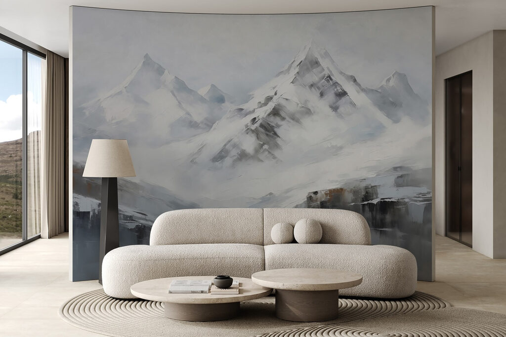 Painting of a snowy mountain range Painting of a snowy mountain range