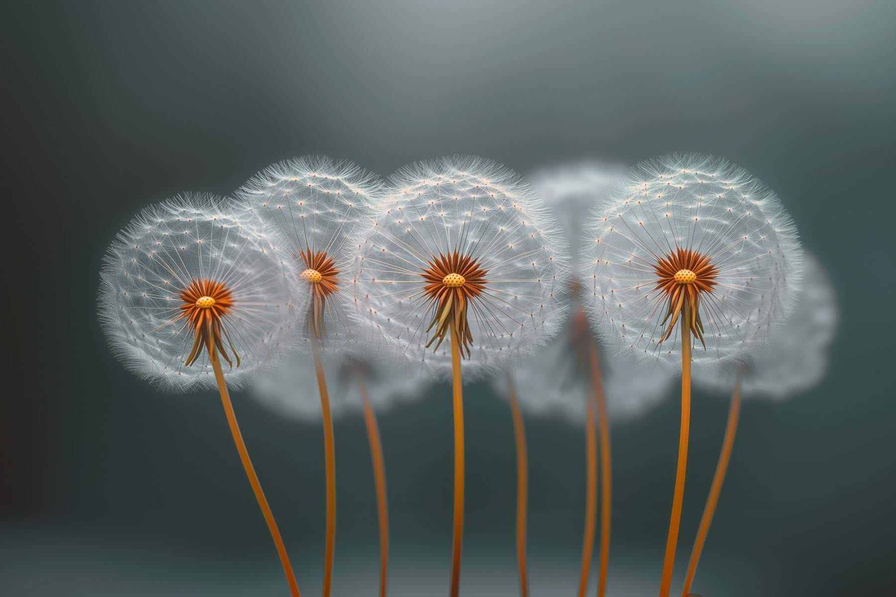 Group of dandelions with seeds