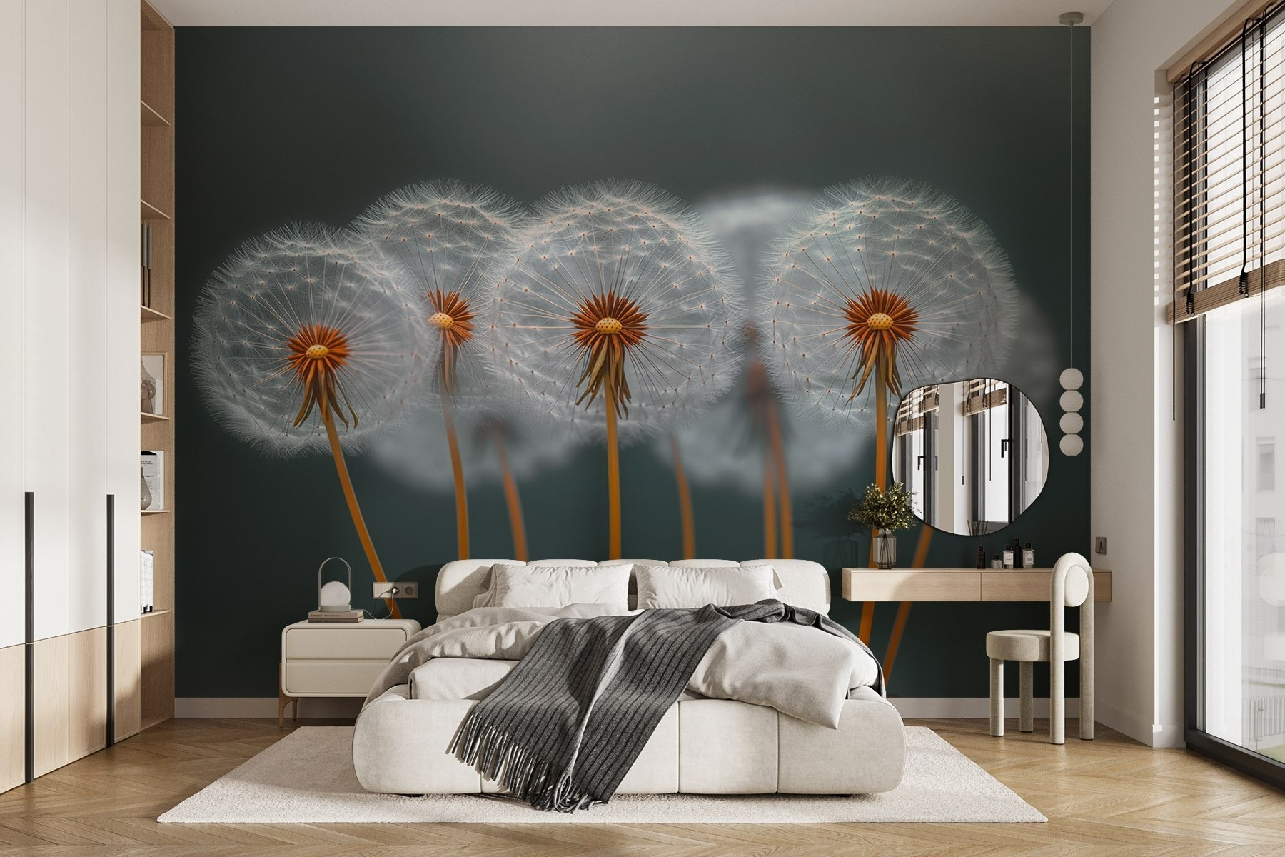 Group of dandelions with seeds