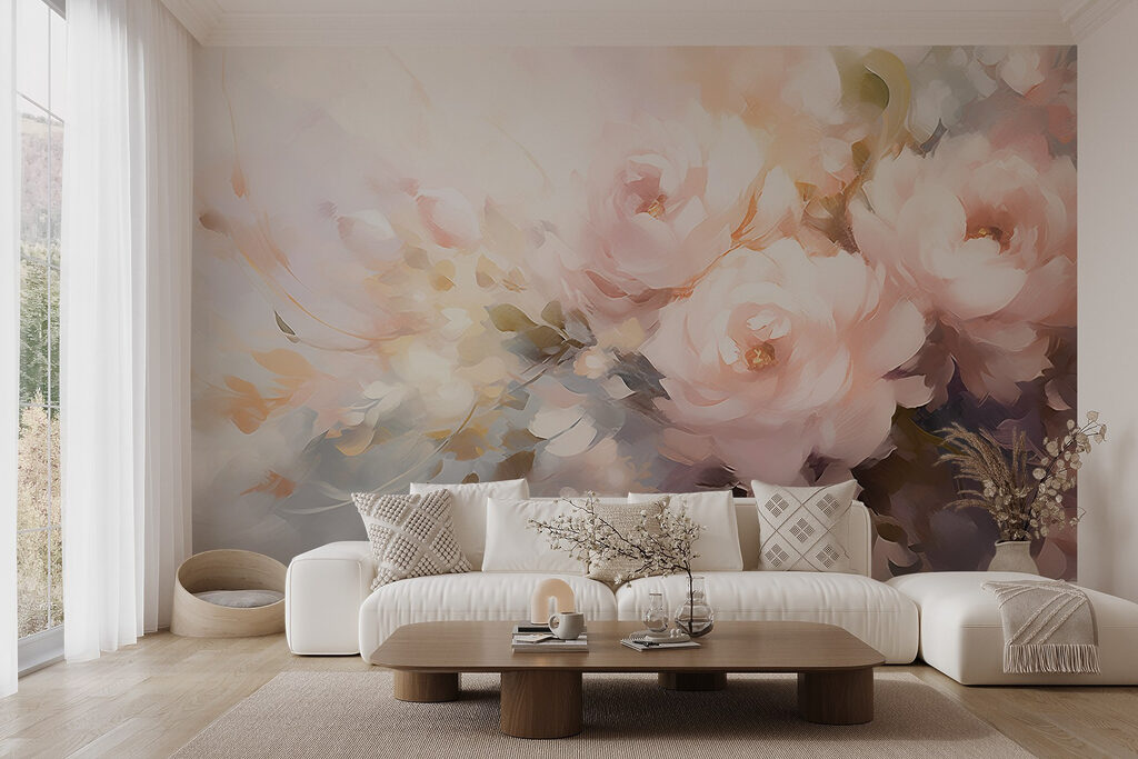 Painting of flowers on a white surface