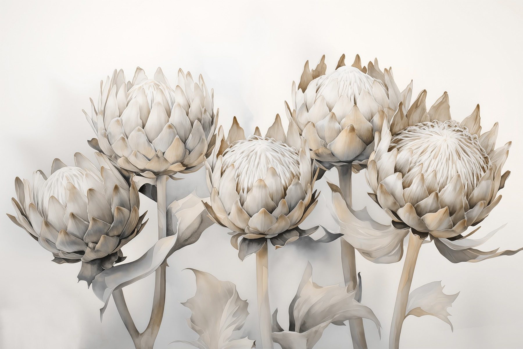 Group of artichokes with leaves