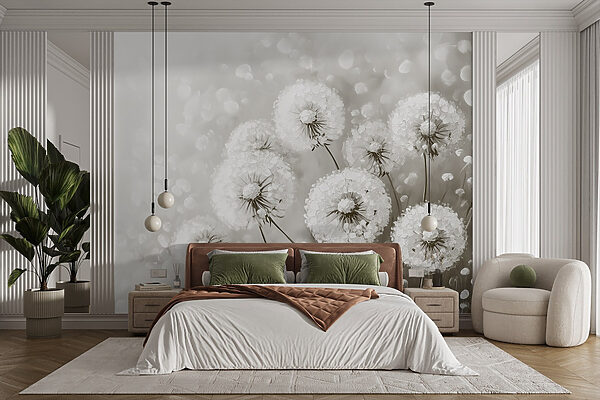 Group of dandelions with white flowers