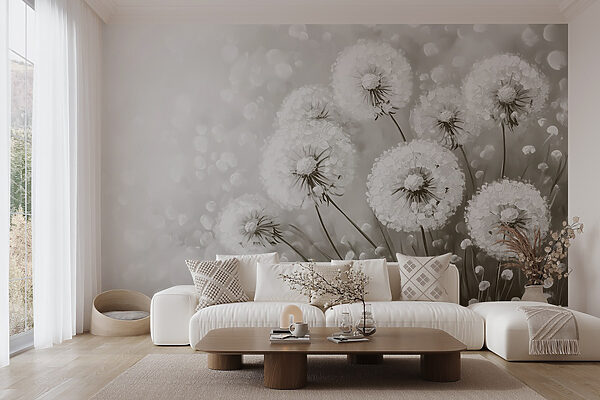 Group of dandelions with white flowers
