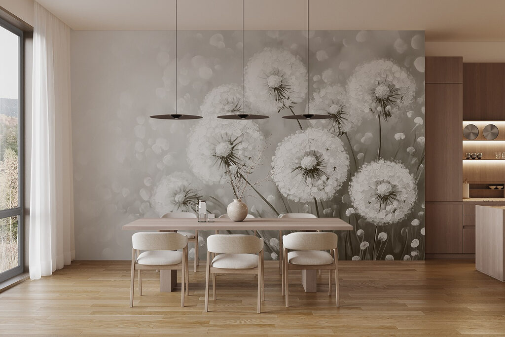 Group of dandelions with white flowers