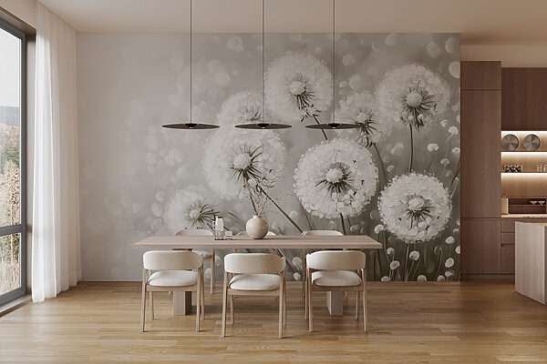 Group of dandelions with white flowers