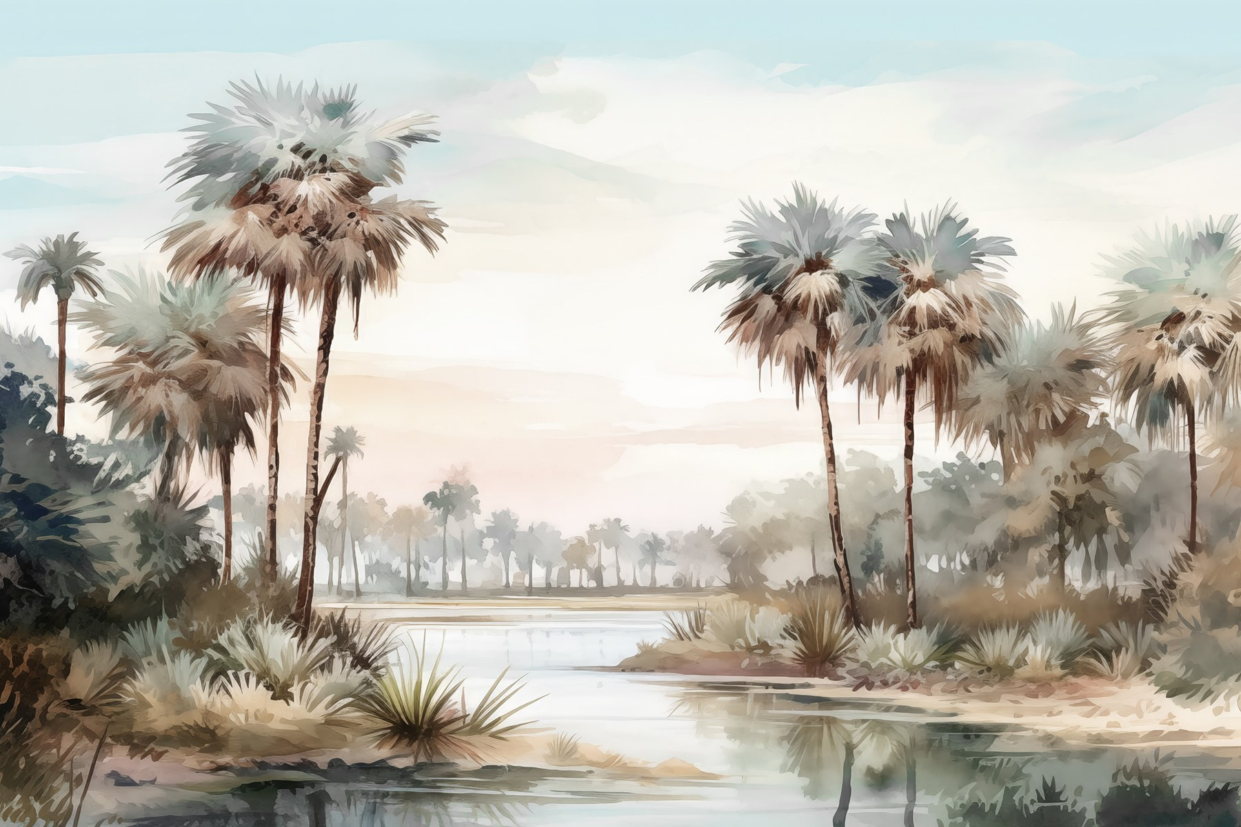Water and palm trees by a river