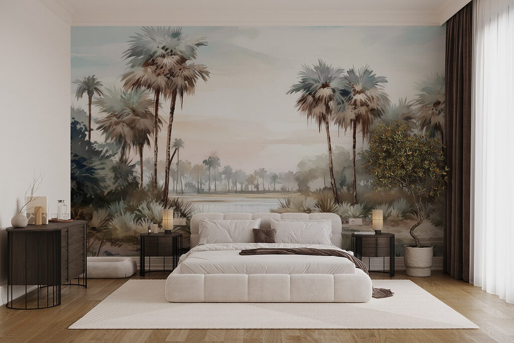 Water and palm trees by a river