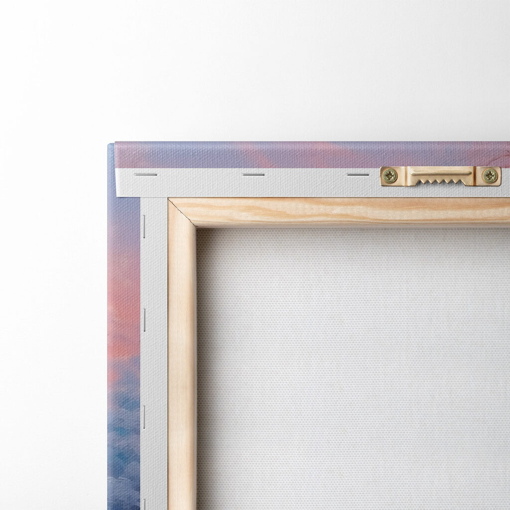 River with snow covered trees and a pink sunset River with snow covered trees and a pink sunset