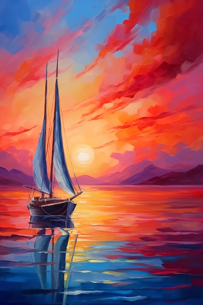 Painting of a sailboat in the water Painting of a sailboat in the water