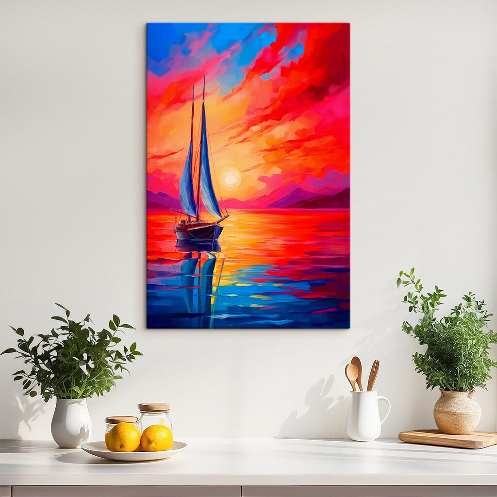 Painting of a sailboat in the water Painting of a sailboat in the water