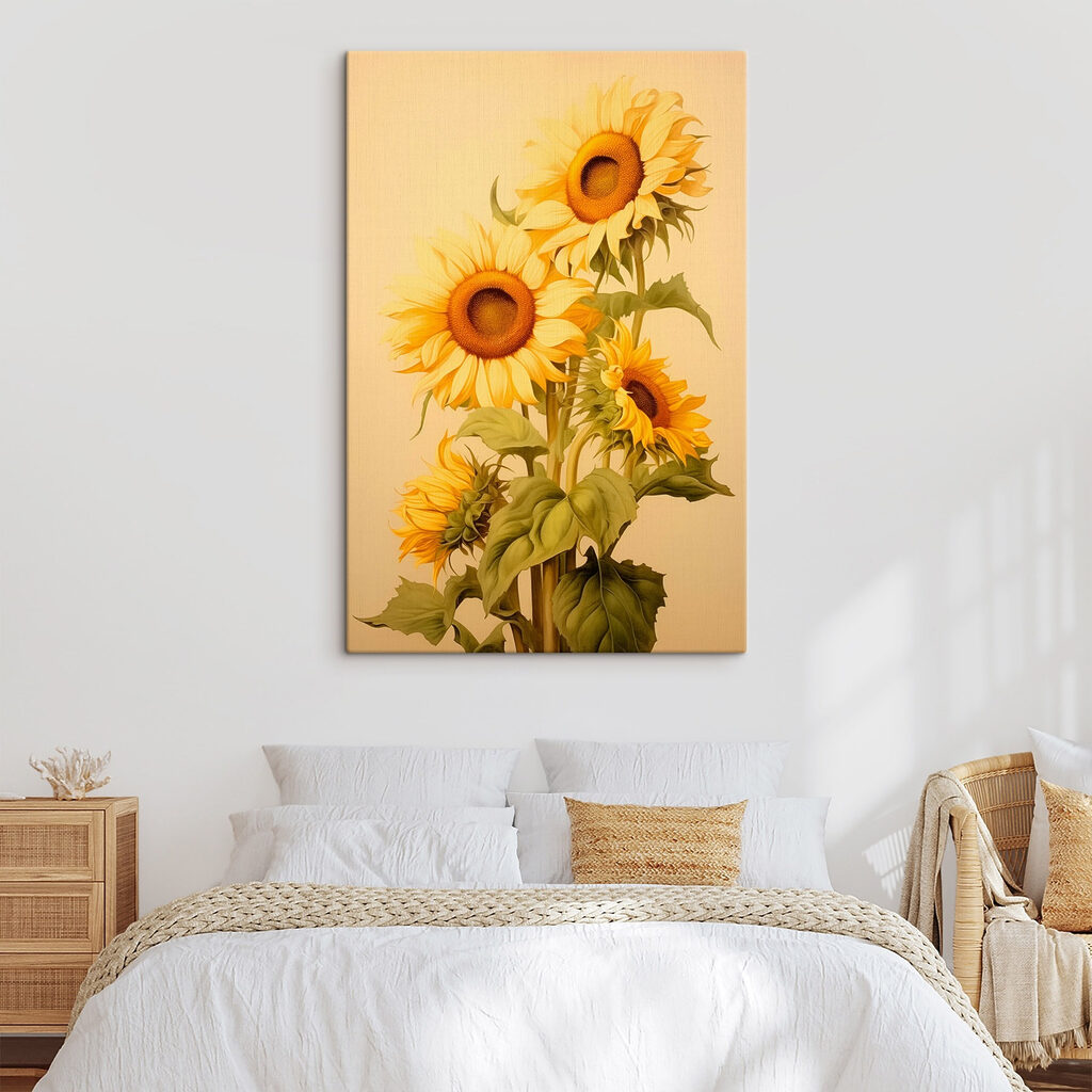 Painting of sunflowers on a white background