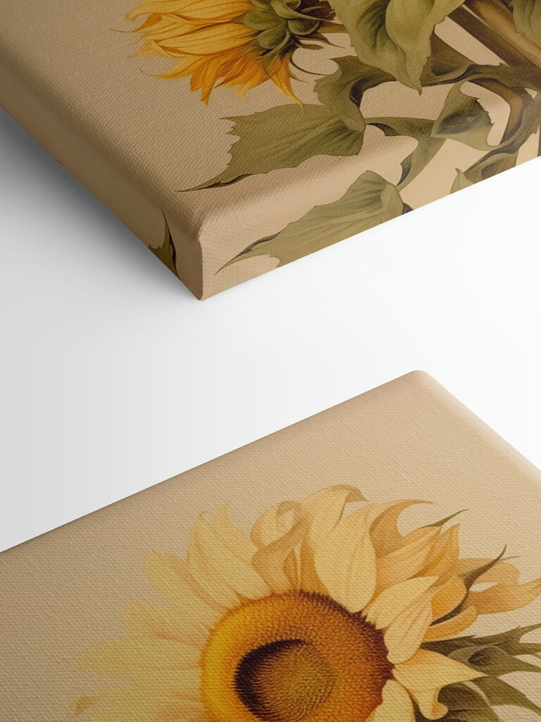 Painting of sunflowers on a white background