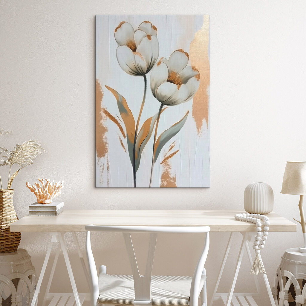 Painting of flowers on a white surface