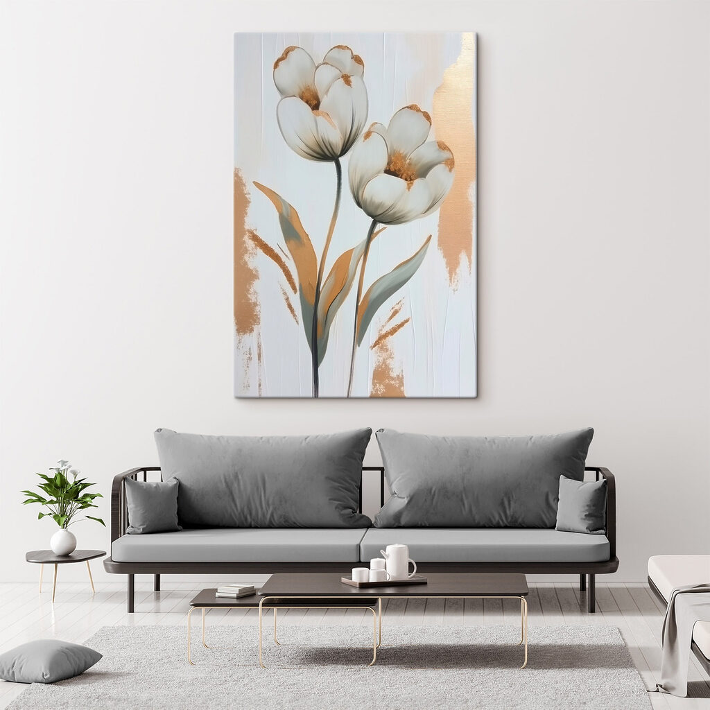 Painting of flowers on a white surface