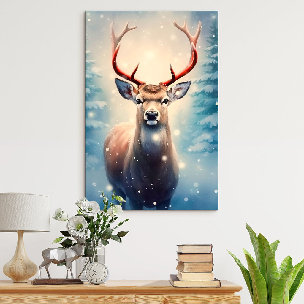 Deer with antlers in a snowy forest