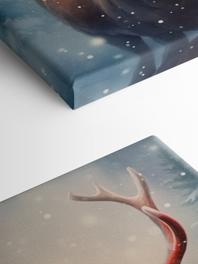 Deer with antlers in a snowy forest