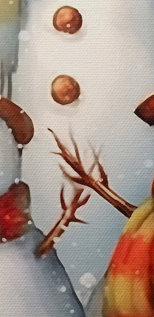 Group of snowmen in a snowy landscape