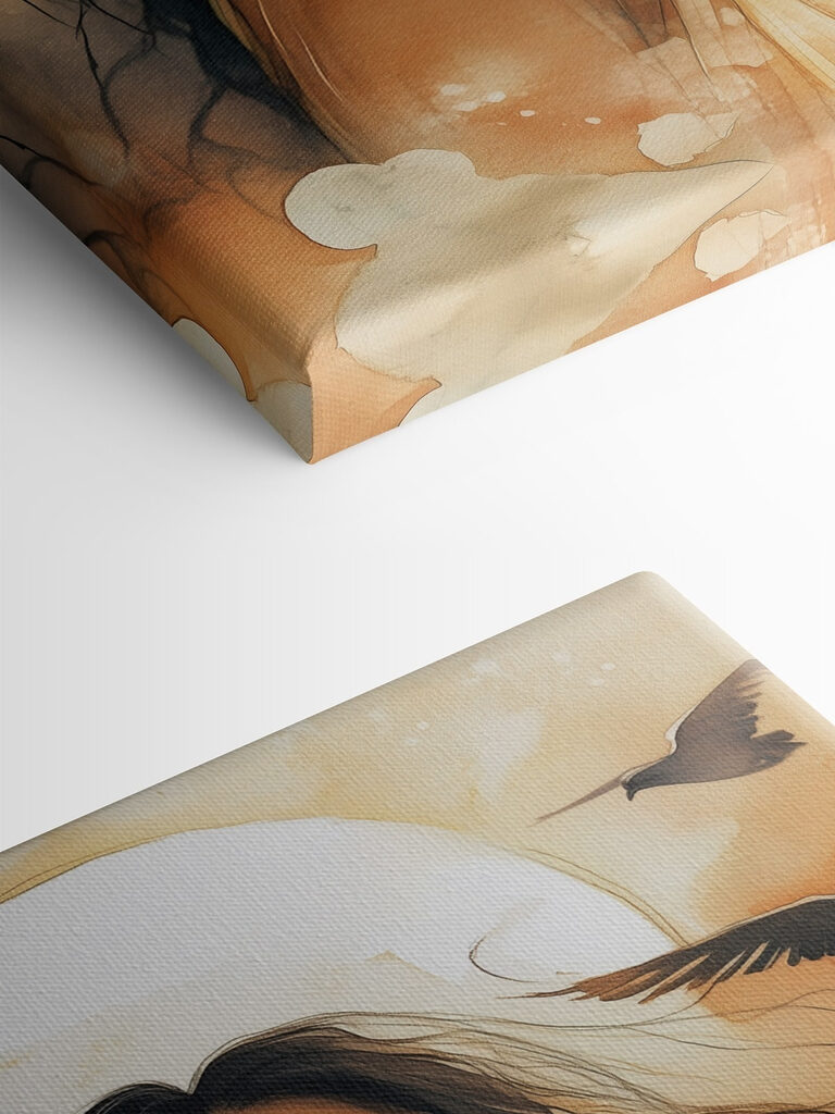 Woman with long hair and a bird flying in the sky