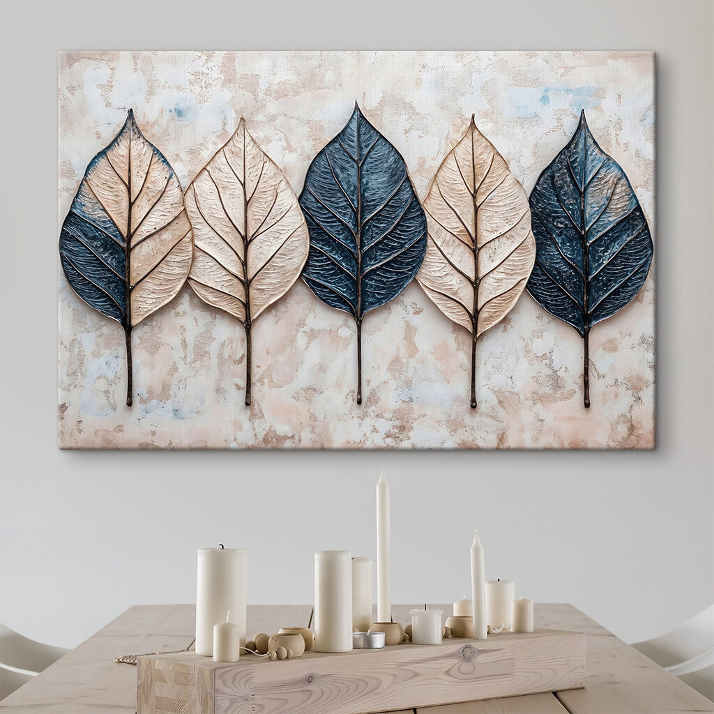 Row of leaves on a marble surface Row of leaves on a marble surface