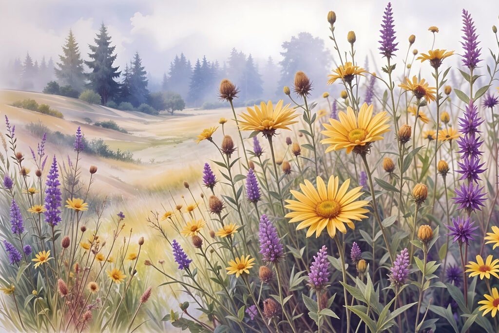 Field of flowers and grass Field of flowers and grass