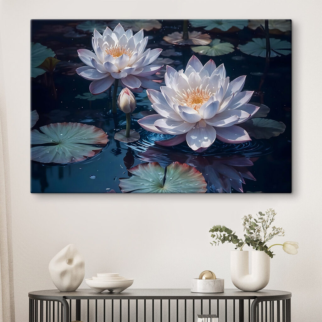 Group of white flowers in a pond