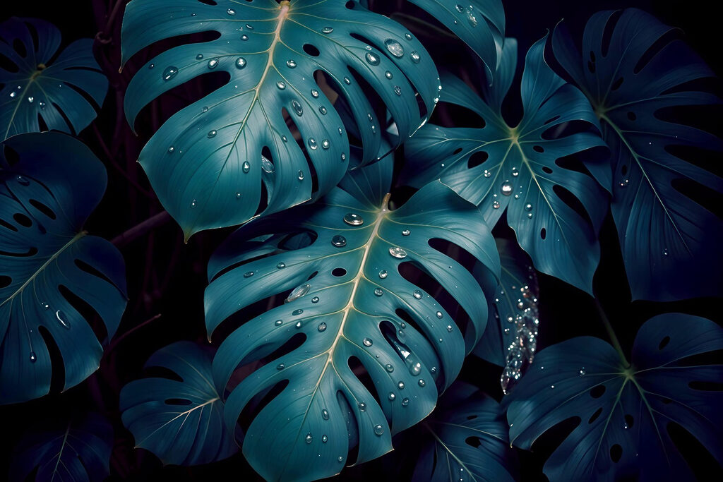 Lush leaves adorned with delicate droplets Lush leaves adorned with delicate droplets