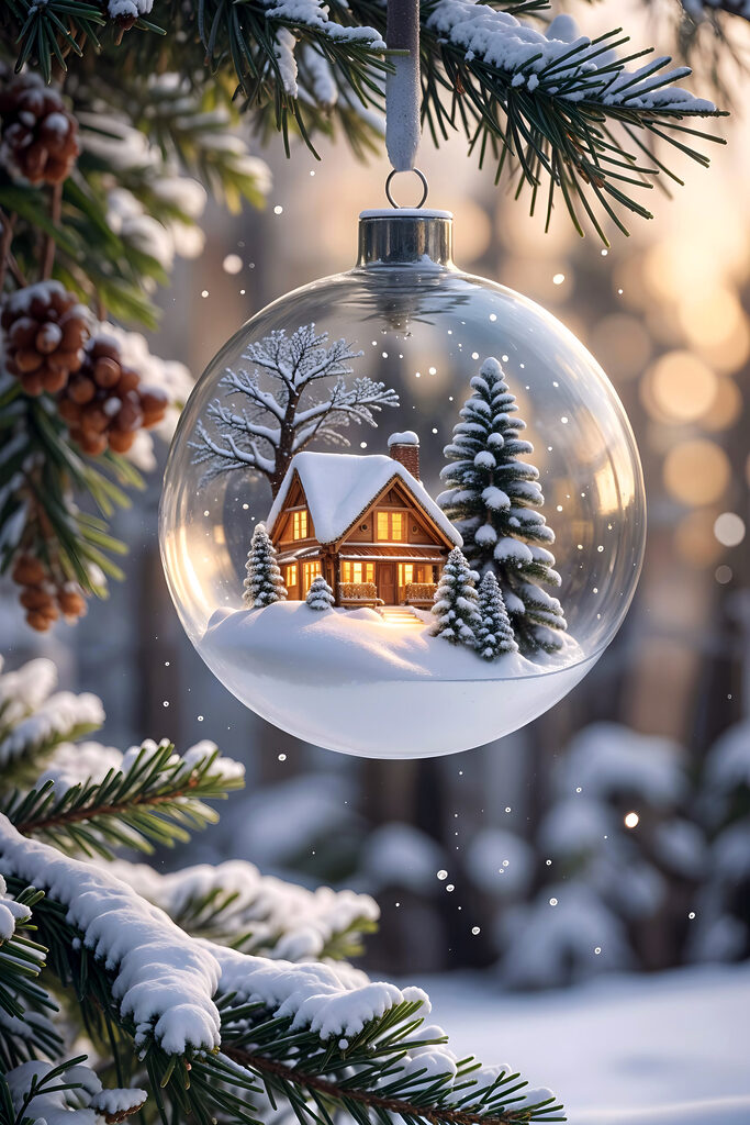 Glass ball with a house and trees inside