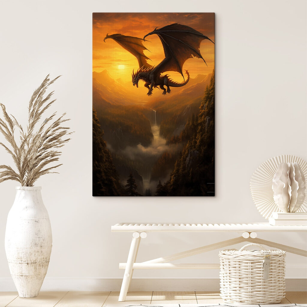 Dragon flying over a valley