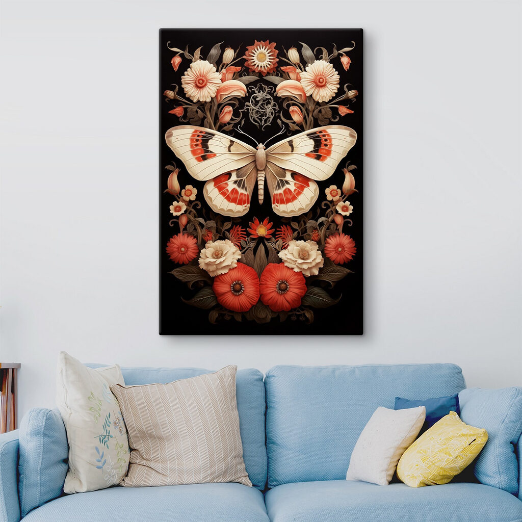 Butterfly and flowers on a black background
