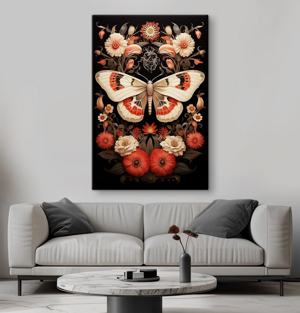 Butterfly and flowers on a black background