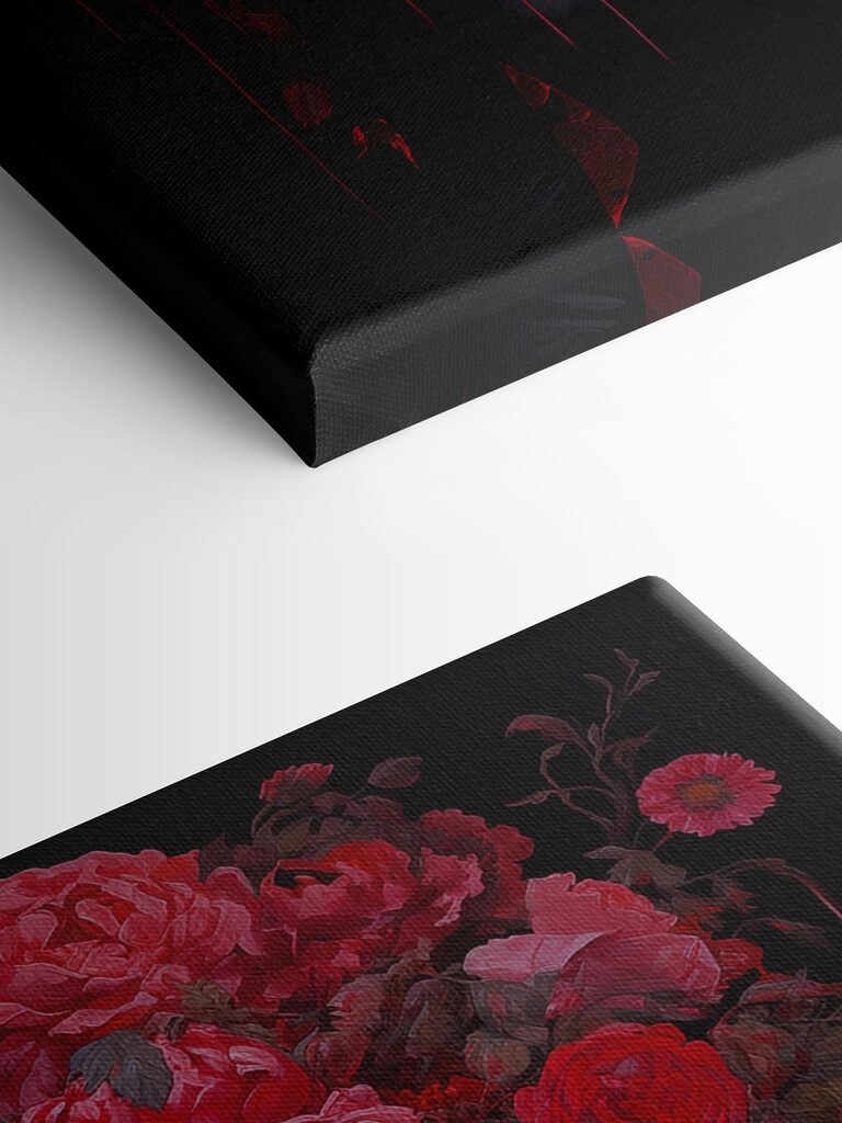 Woman wearing a mask with flowers on her head