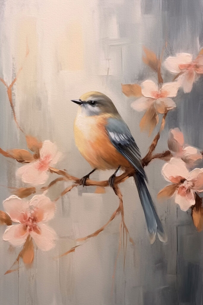 Bird on a branch with flowers Bird on a branch with flowers