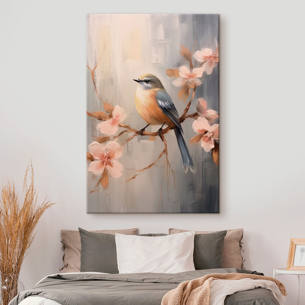 Bird on a branch with flowers Bird on a branch with flowers