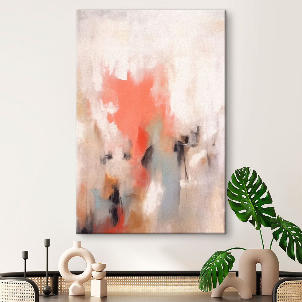 Painting of a person with a pink and grey background Painting of a person with a pink and grey background