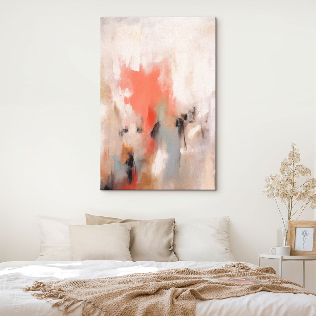 Painting of a person with a pink and grey background Painting of a person with a pink and grey background