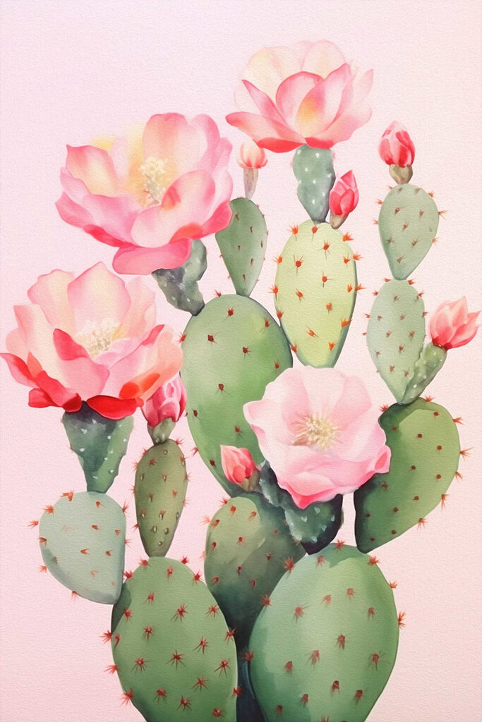 Painting of a cactus with flowers Painting of a cactus with flowers