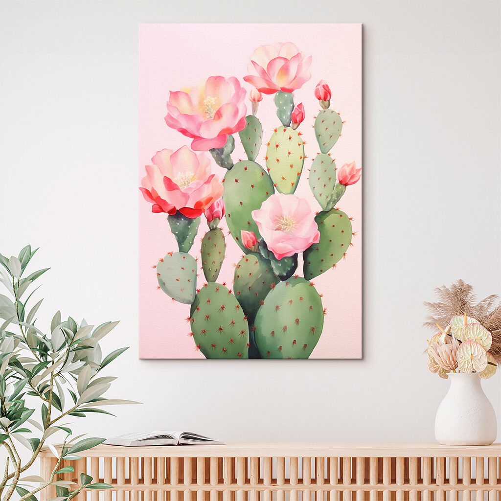 Painting of a cactus with flowers Painting of a cactus with flowers