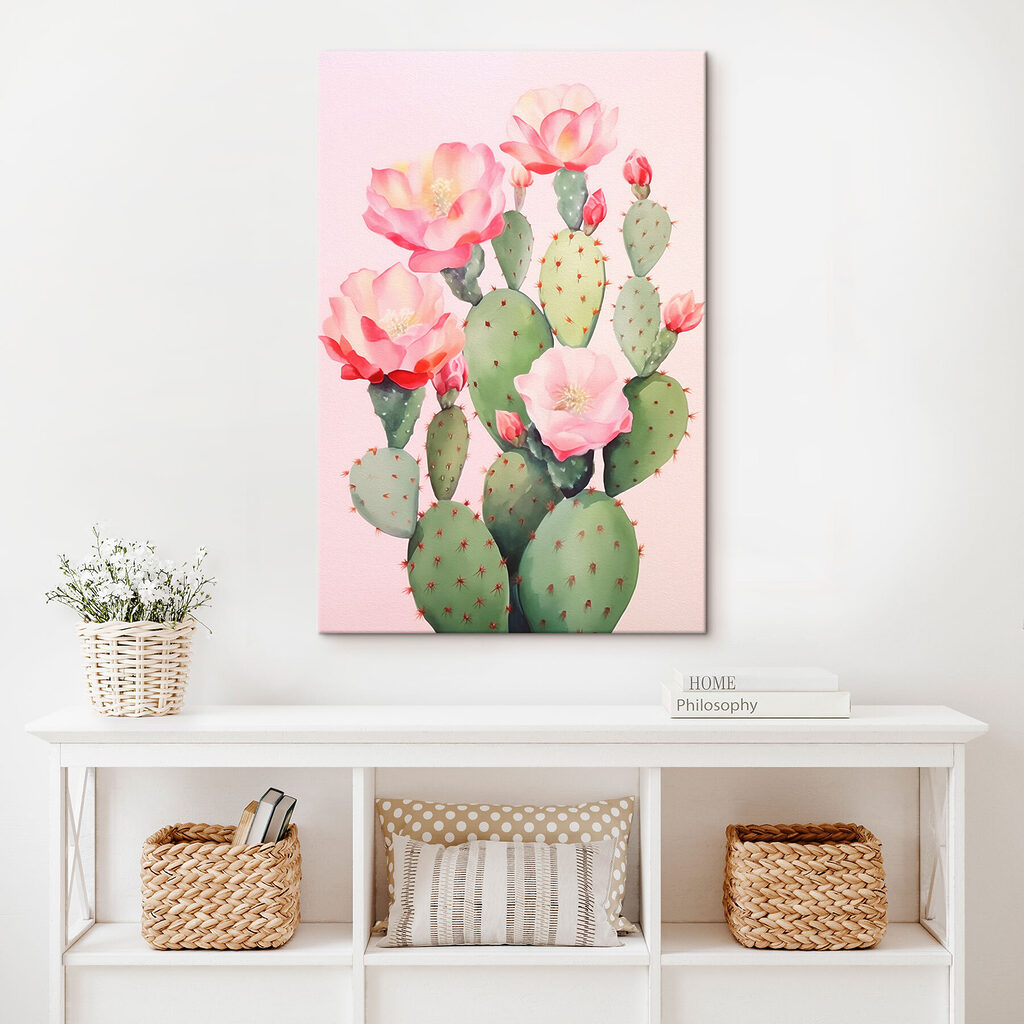 Painting of a cactus with flowers Painting of a cactus with flowers