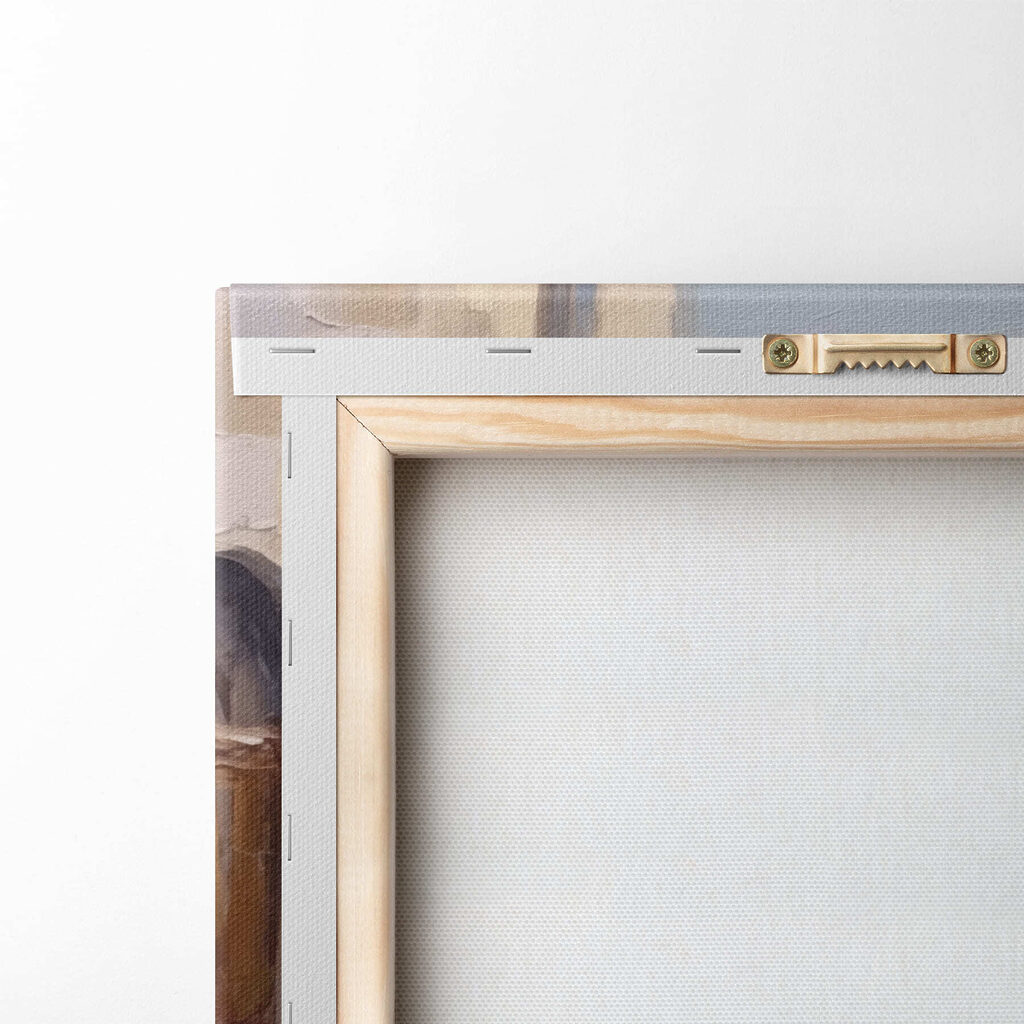 Painting of a house with flowers on the stairs