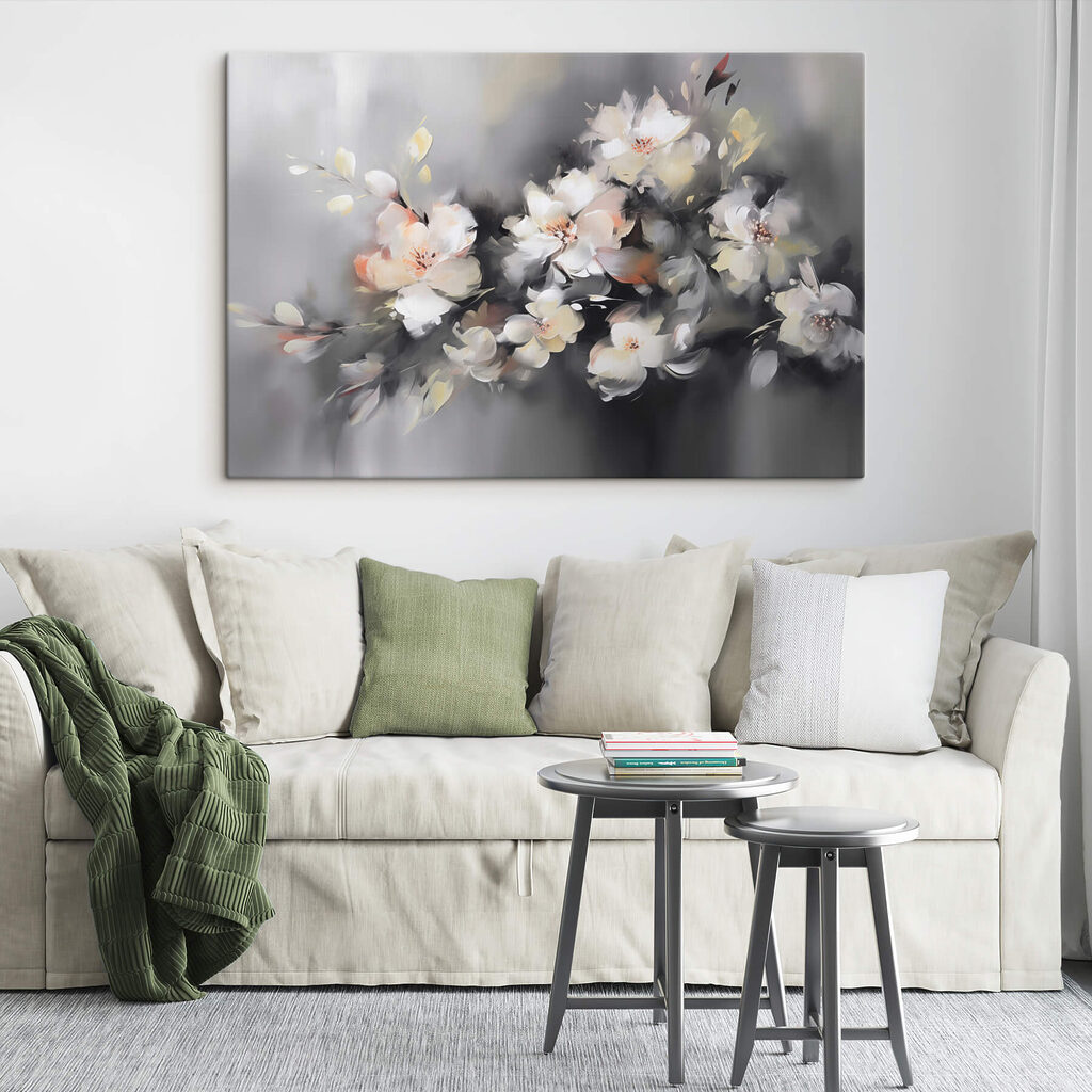 Painting of flowers on a grey background