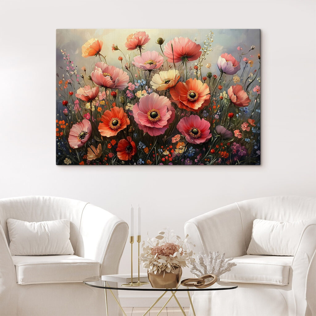 Painting of flowers in a field